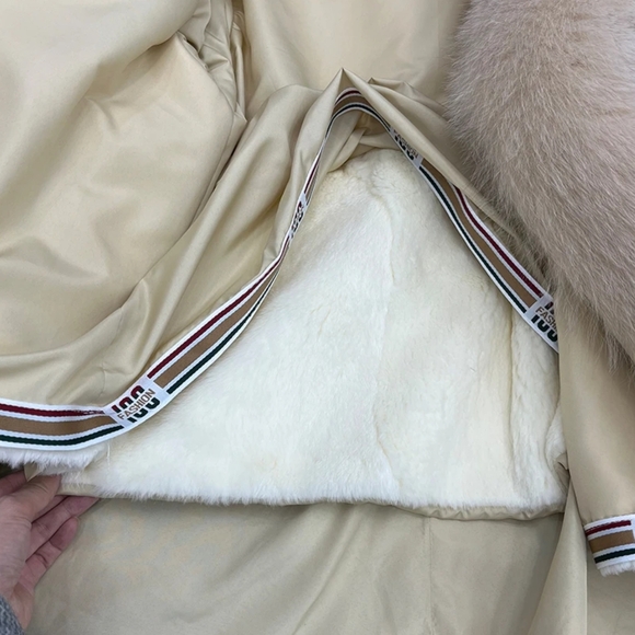 Women Parka Fashion Coat Thick Natrual Real Rabbit Fur Liner With Real Fox Fur - Picture 6 of 8